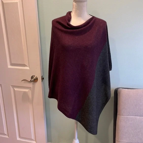 Celeste Sweaters Celeste Wool Cashmere Gray Wine Purple Poncho